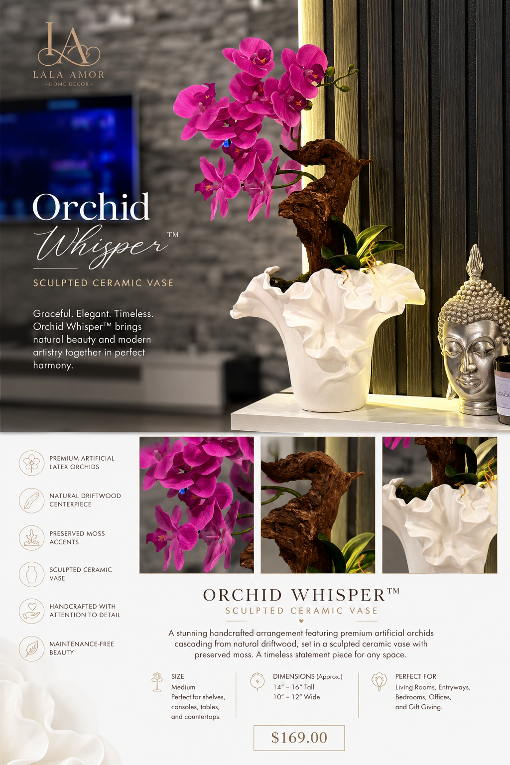 Orchid Whisper™ – Sculpted Ceramic Vase